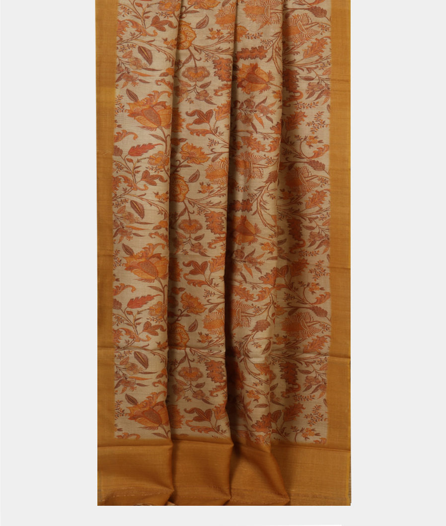 Beige Tussar Printed Saree T3981442