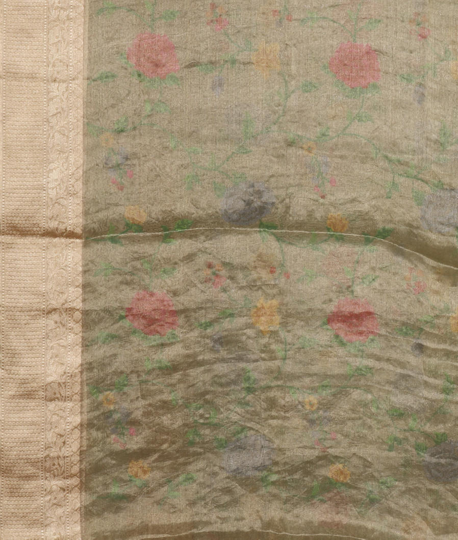 Gold Kora Tissue Organza Embroidery Saree T4326723