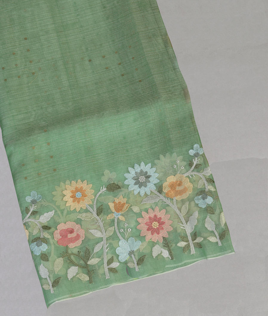 Green Kora Tissue Organza Embroidery Saree T435612-image