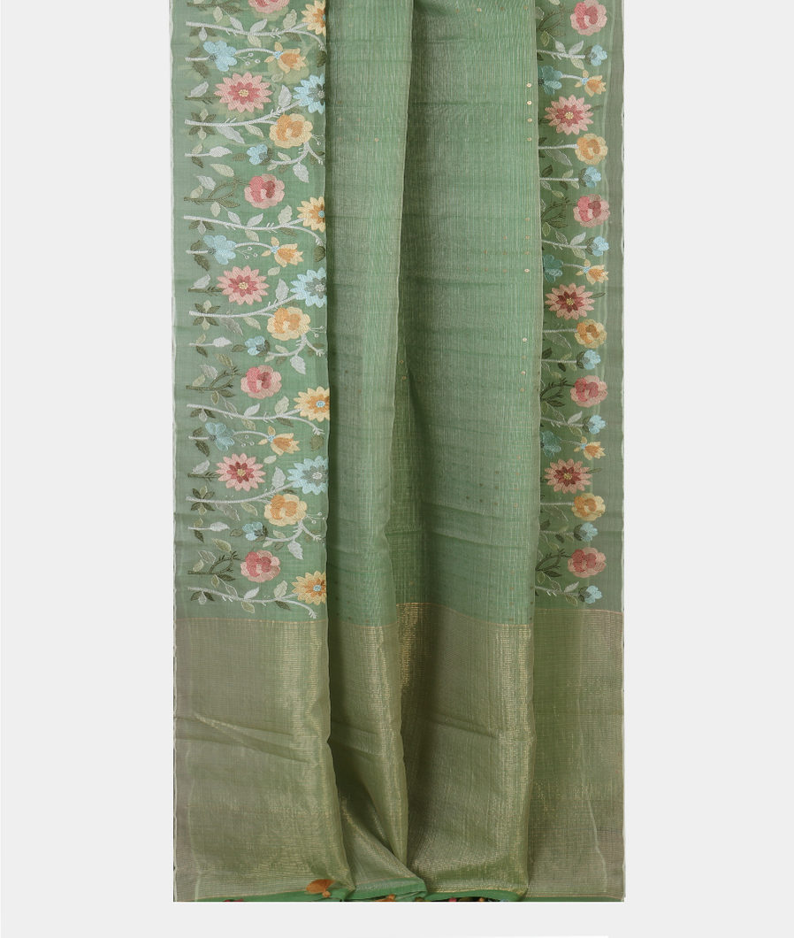 Green Kora Tissue Organza Embroidery Saree T4356122