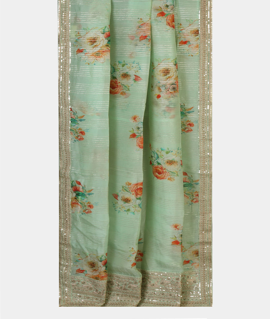 Green Kora Organza Embroidery Saree T4350972