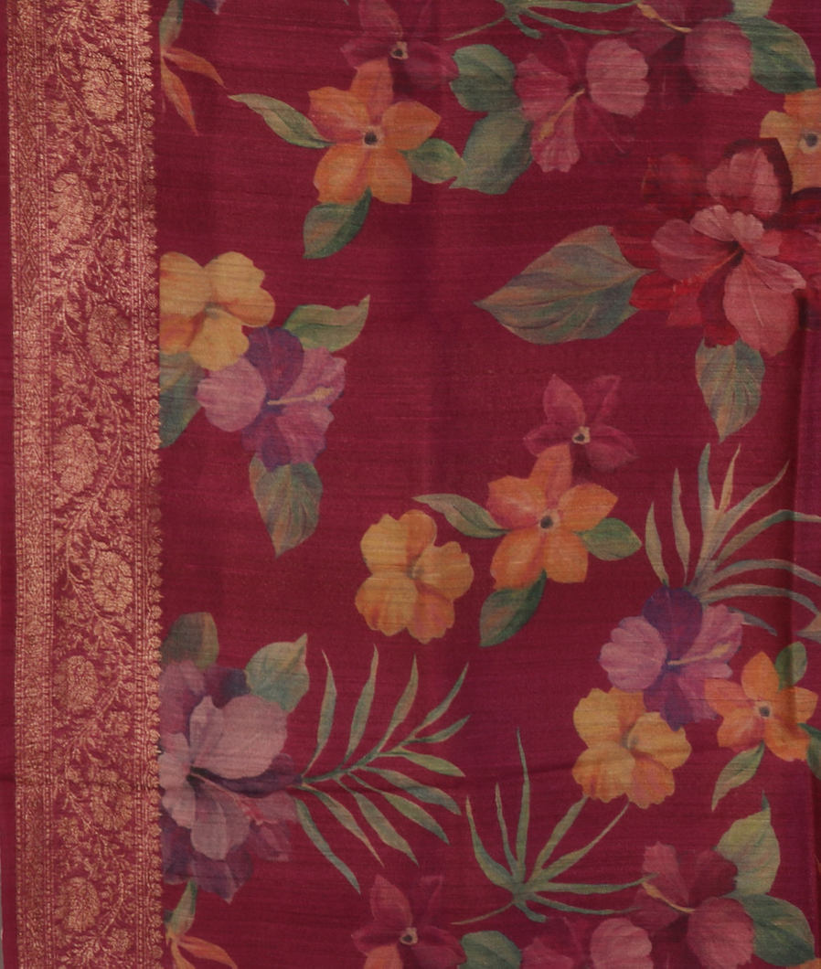 Purple Pink Banaras Tussar Georgette Saree T4301993