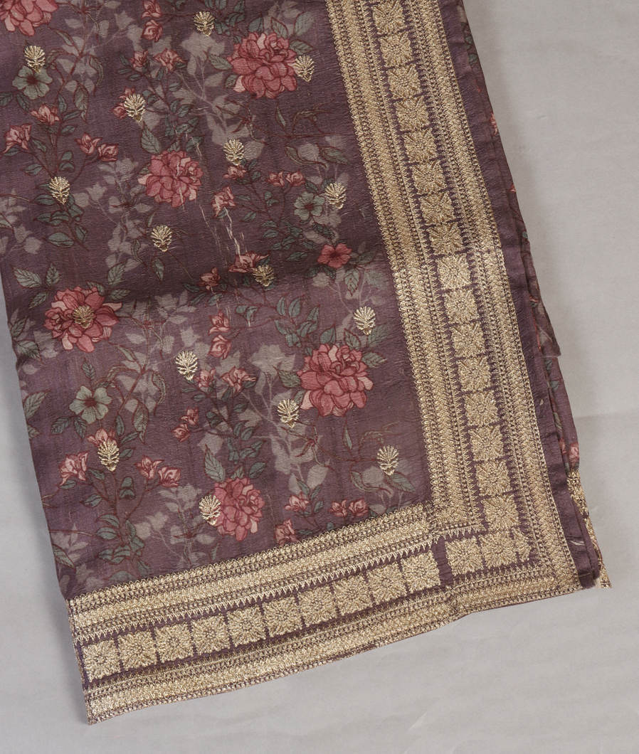 Purple Tussar Embroidery Saree T370984-image