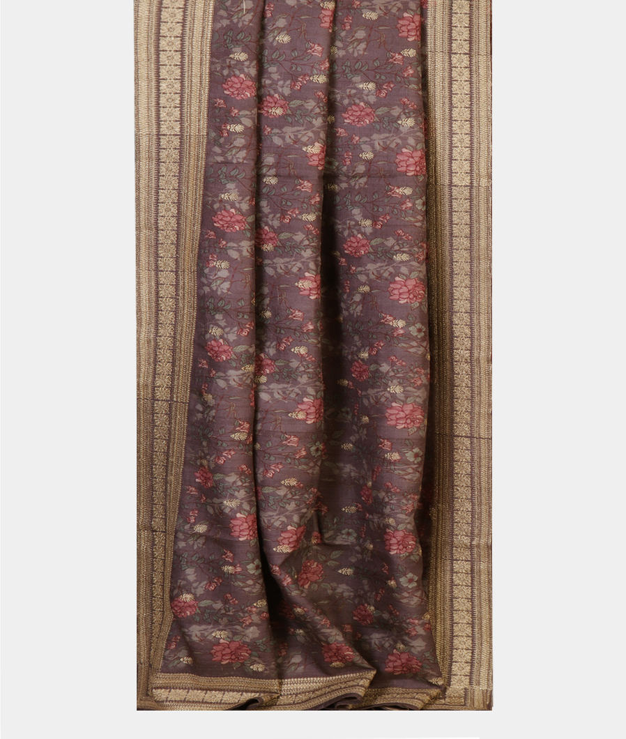 Purple Tussar Embroidery Saree T3709842