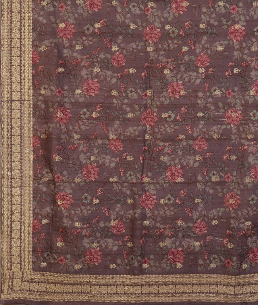 Purple Tussar Embroidery Saree T3709844