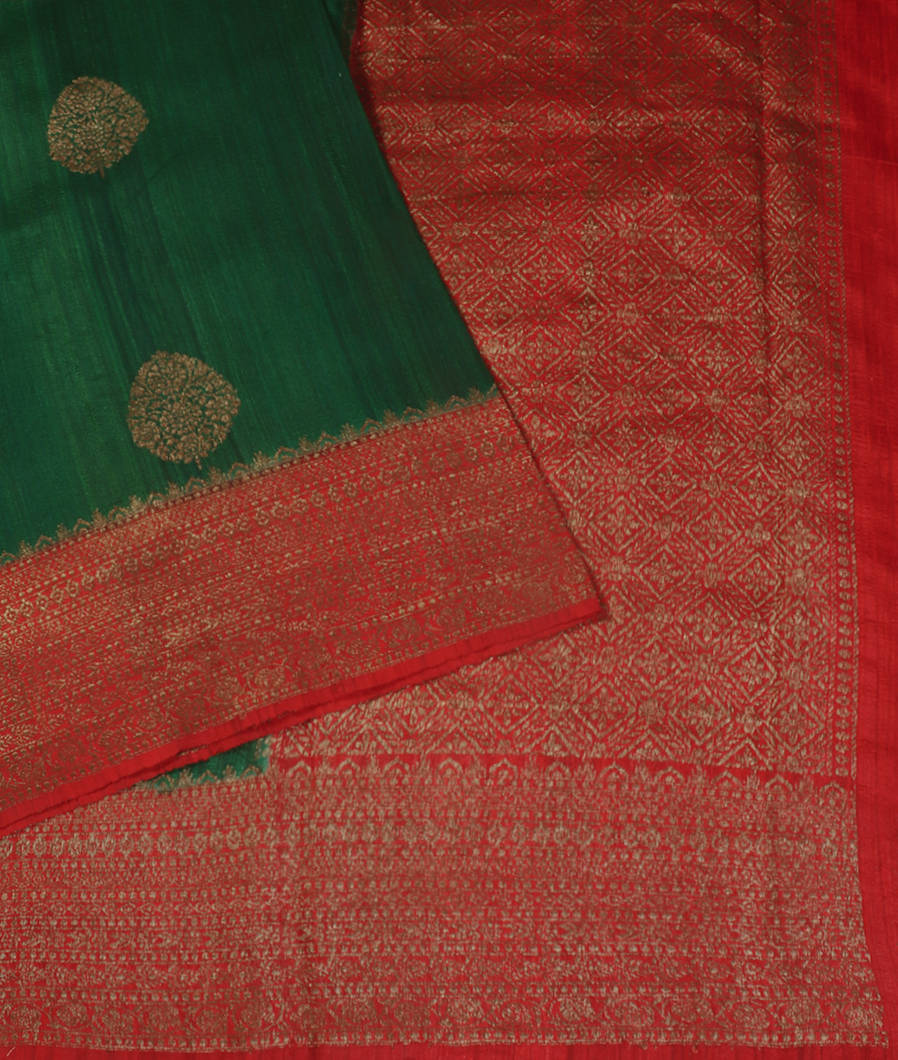 Bottle Green Banaras Tussar Saree T3876552