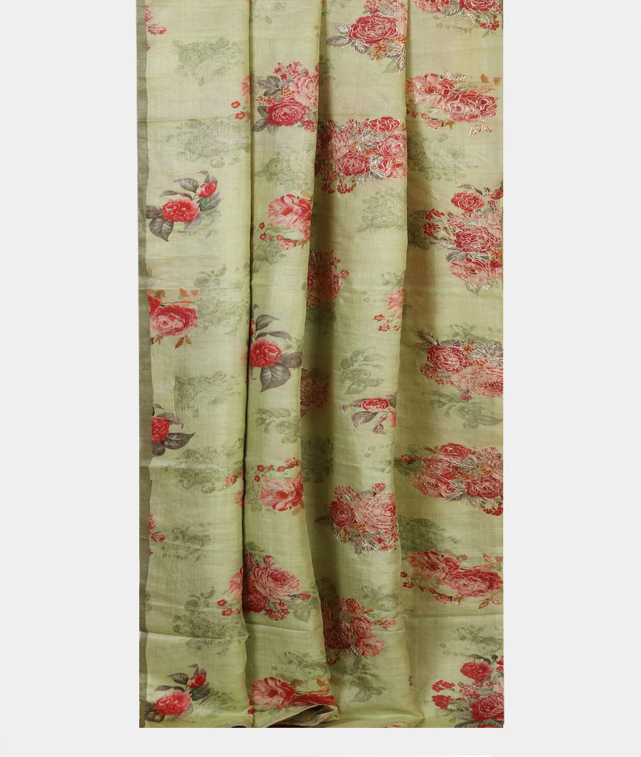 Green Tussar Printed Saree T4318522