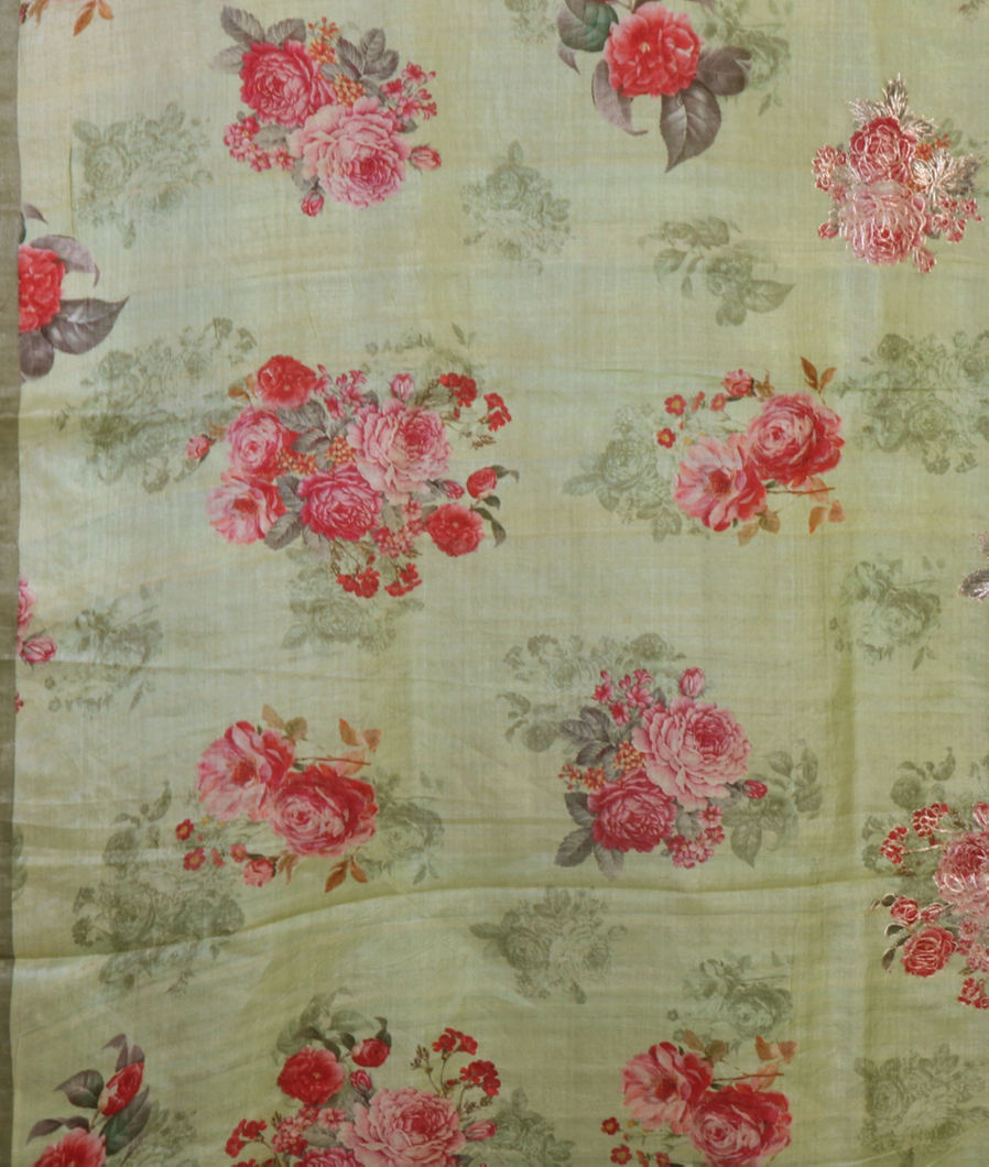 Green Tussar Printed Saree T4318524