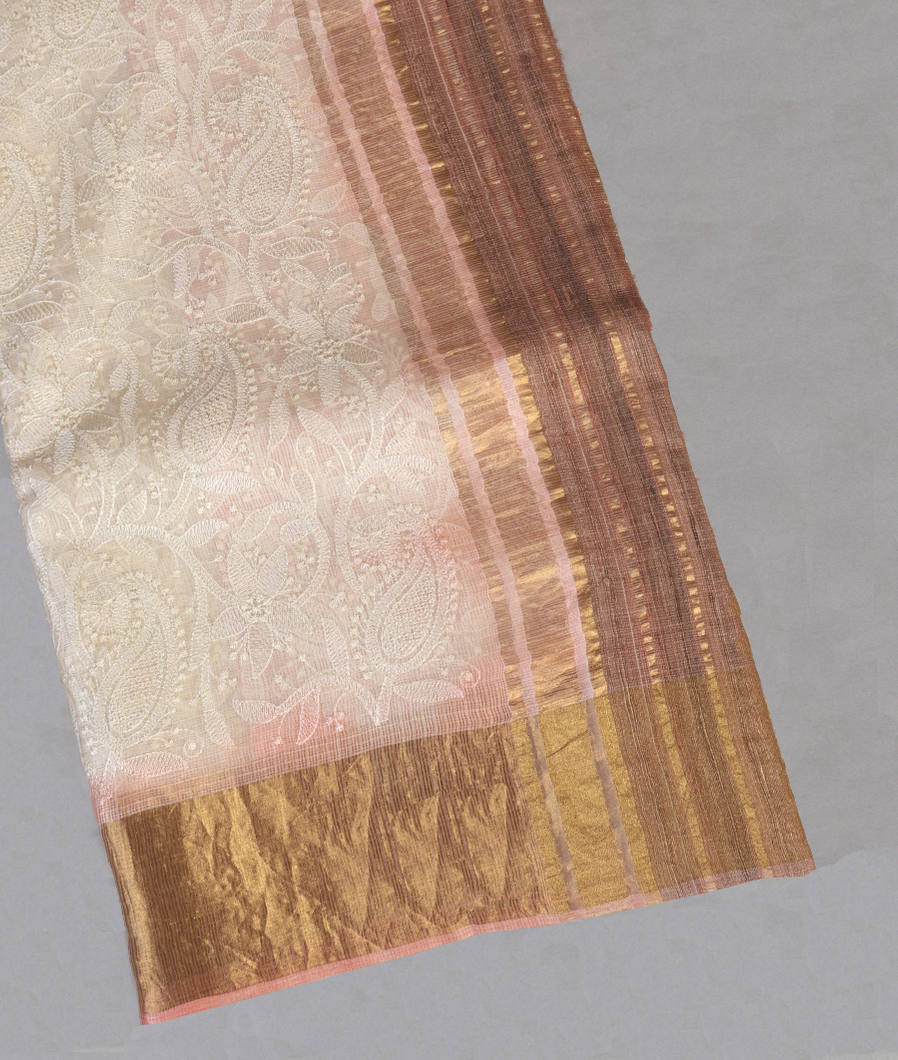 White Silk Kota Embroidery Saree T435605-image