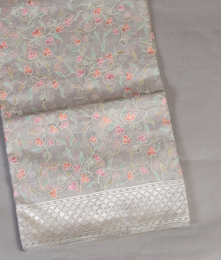 Grey Silk Kota Embroidery Saree T397314-image