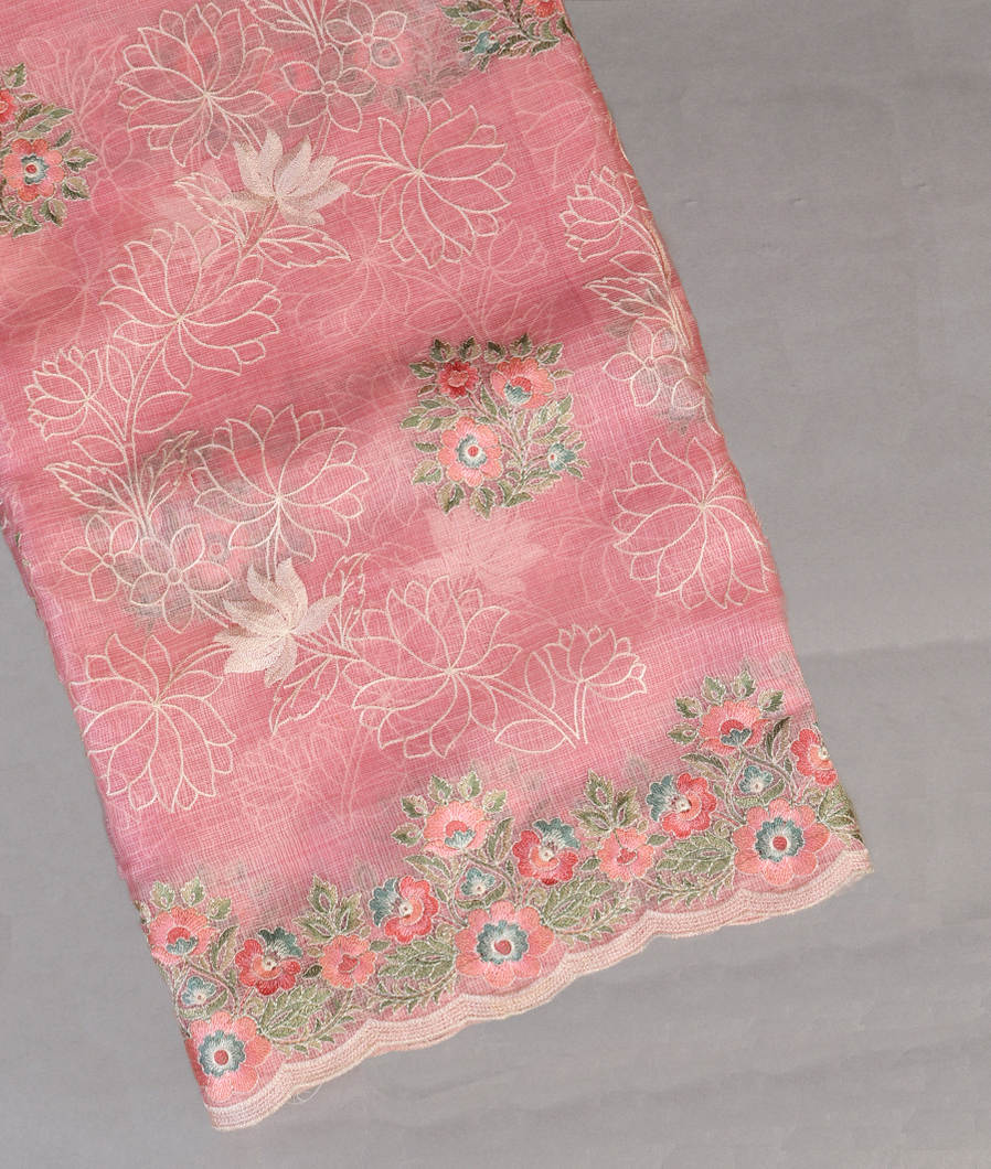 Pink Silk Kota Embroidery Saree T431859-image