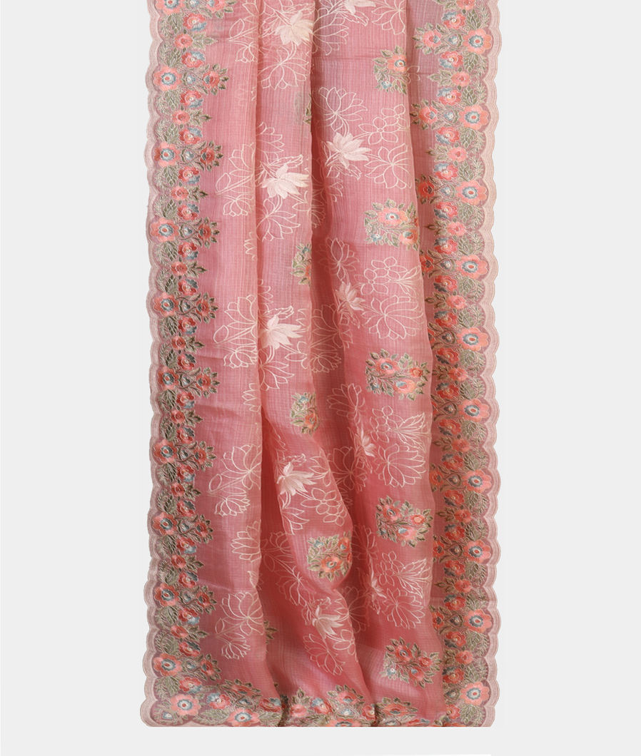 Pink Silk Kota Embroidery Saree T4318592