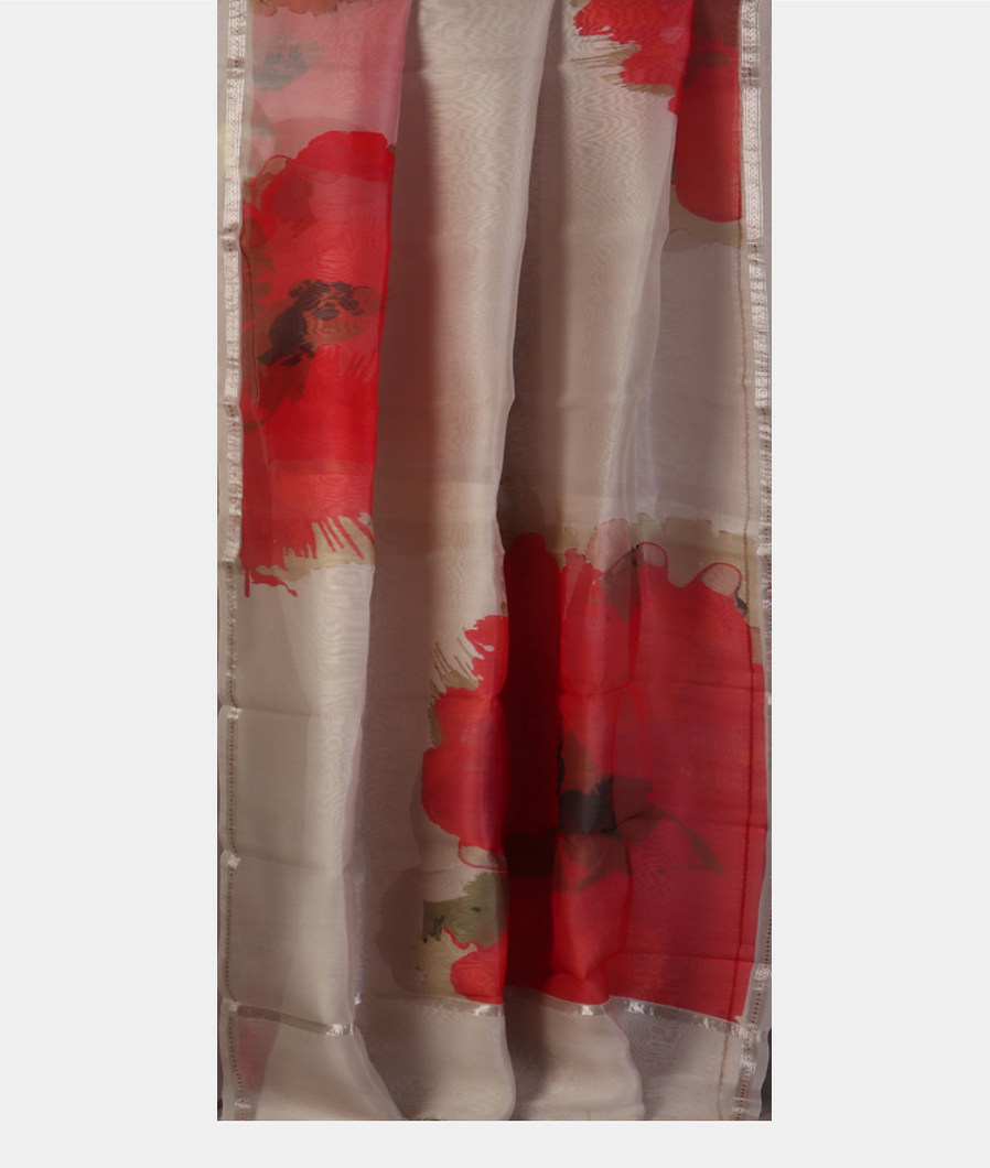 Grey Kora Organza Printed Saree T4396102