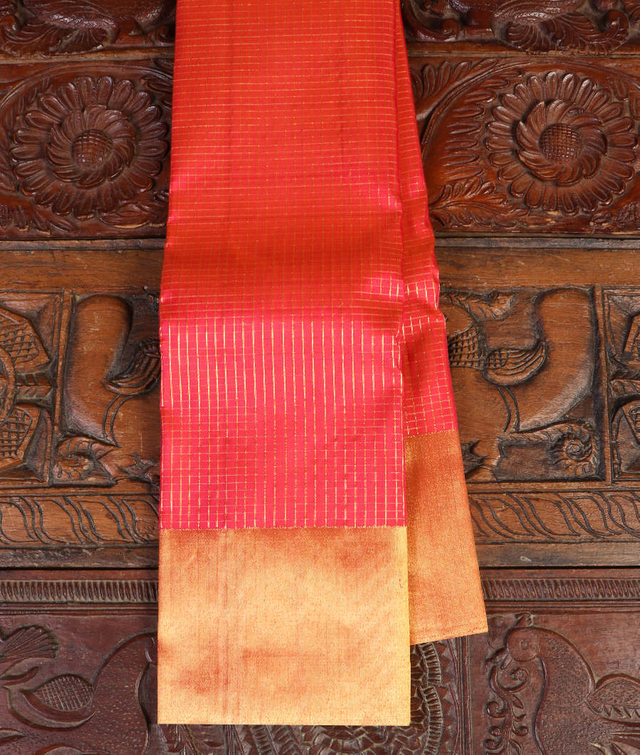 Orangish Pink Handwoven Kanjivaram Silk Saree T436776-image