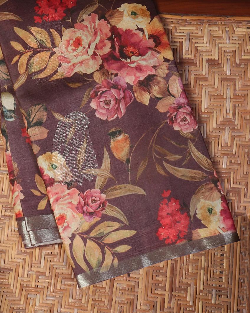 Purple Tussar Printed Saree T438908-image