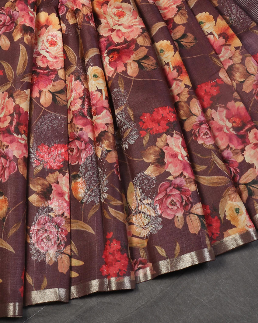 Purple Tussar Printed Saree T4389082