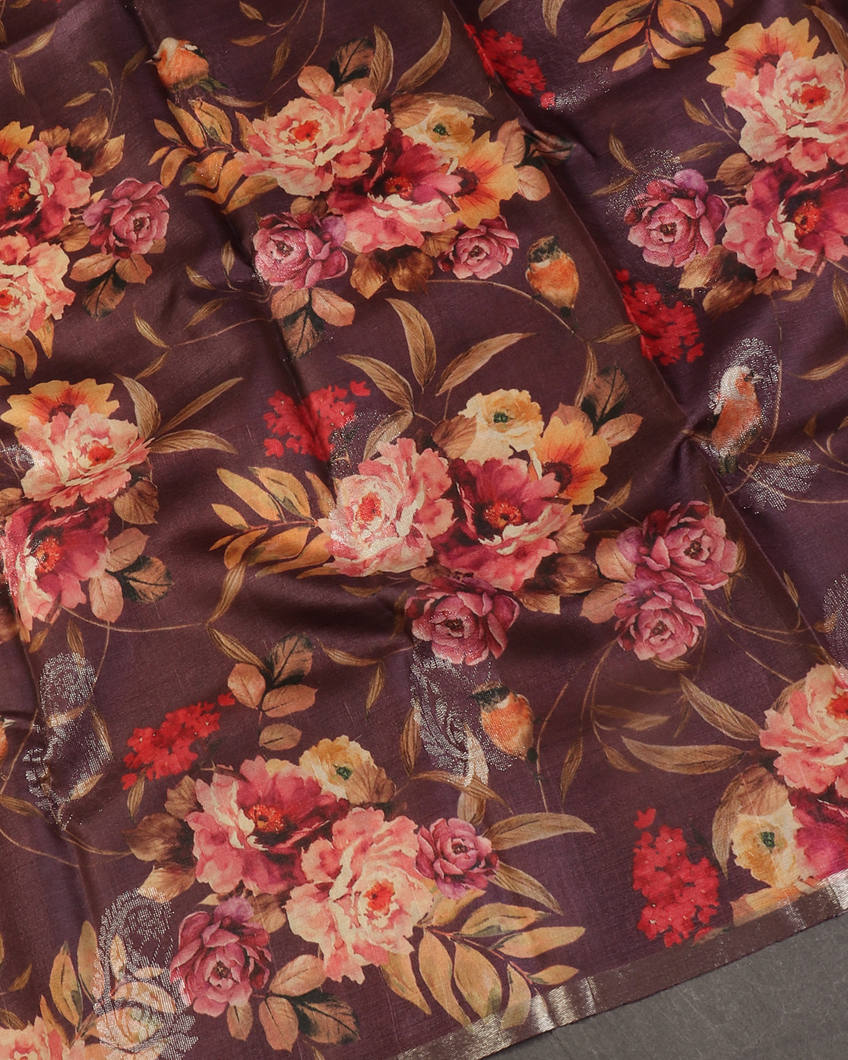 Purple Tussar Printed Saree T4389085