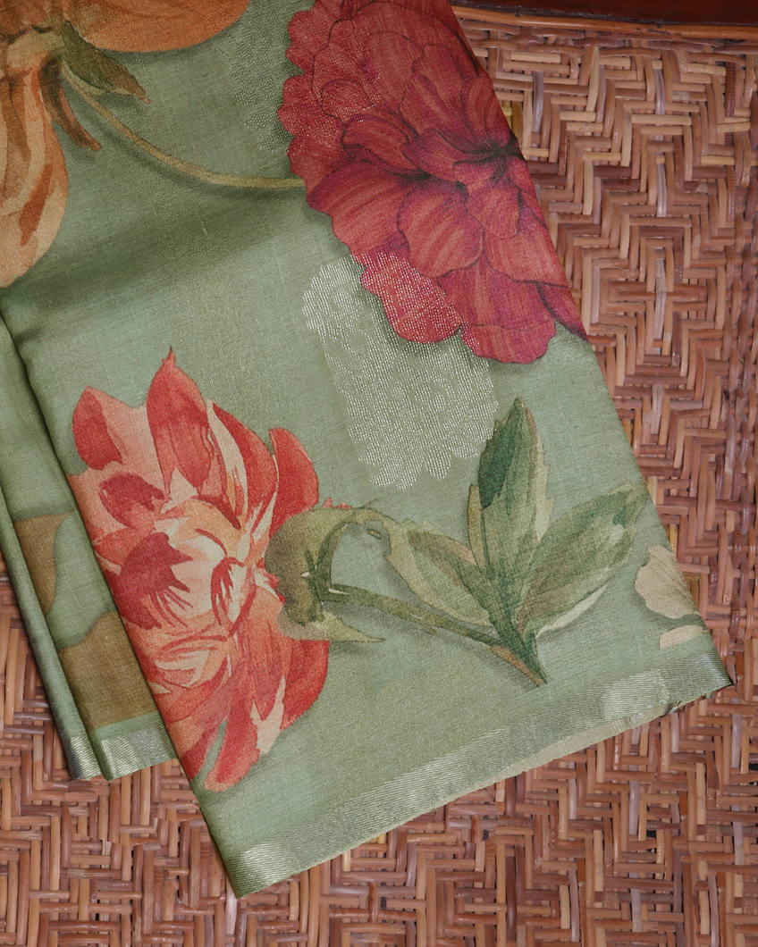 Green Tussar Printed Saree T438918-image