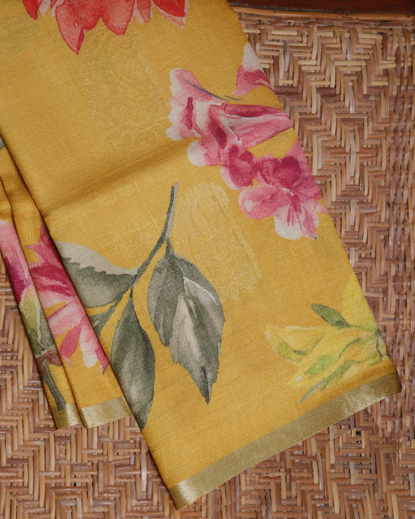 Yellow Tussar Printed Saree T438917-image