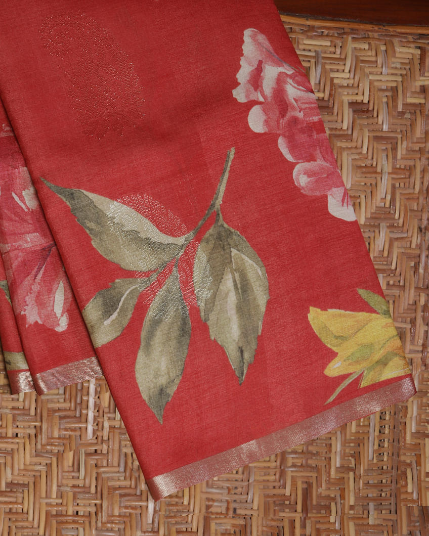 Red Tussar Printed Saree T438921-image