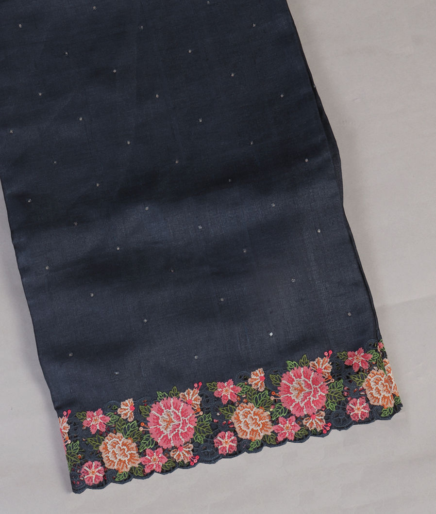 Midnight Blue Tussar Cutwork Saree T431683-image