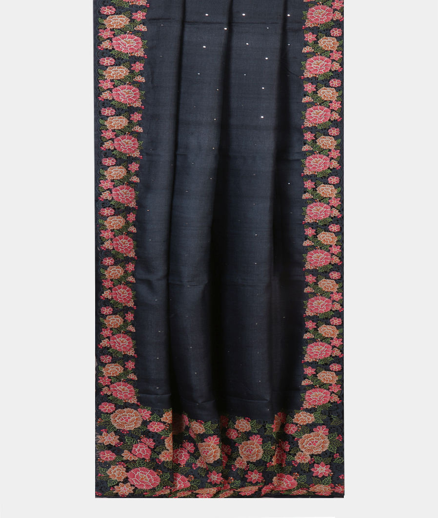 Midnight Blue Tussar Cutwork Saree T4316832