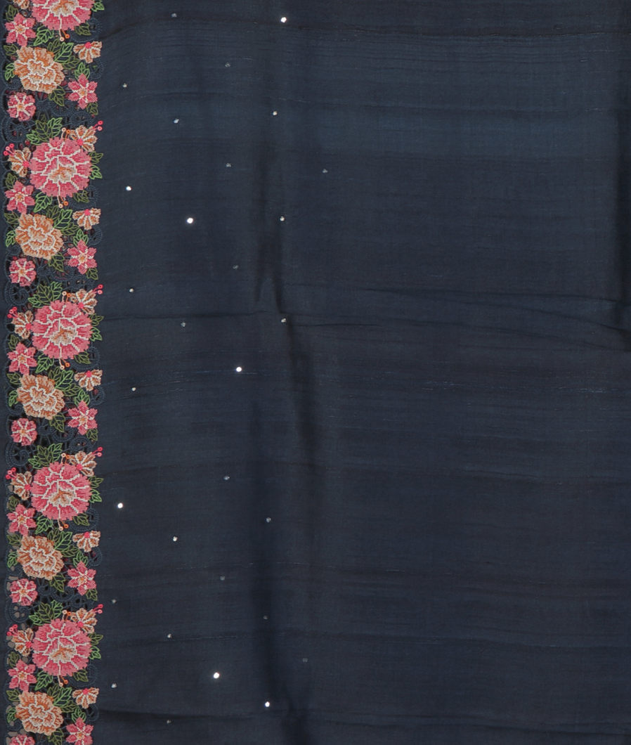 Midnight Blue Tussar Cutwork Saree T4316833
