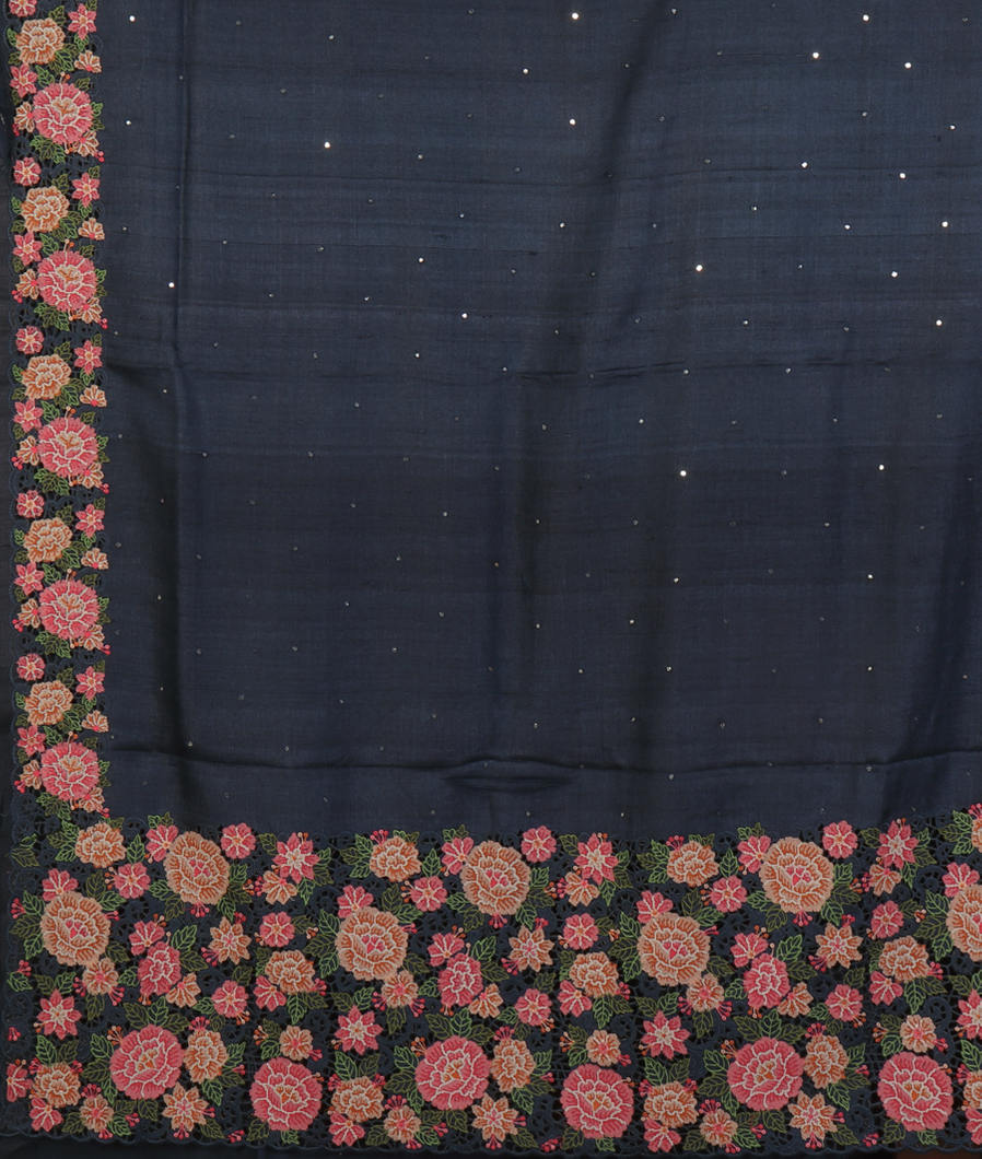 Midnight Blue Tussar Cutwork Saree T4316834