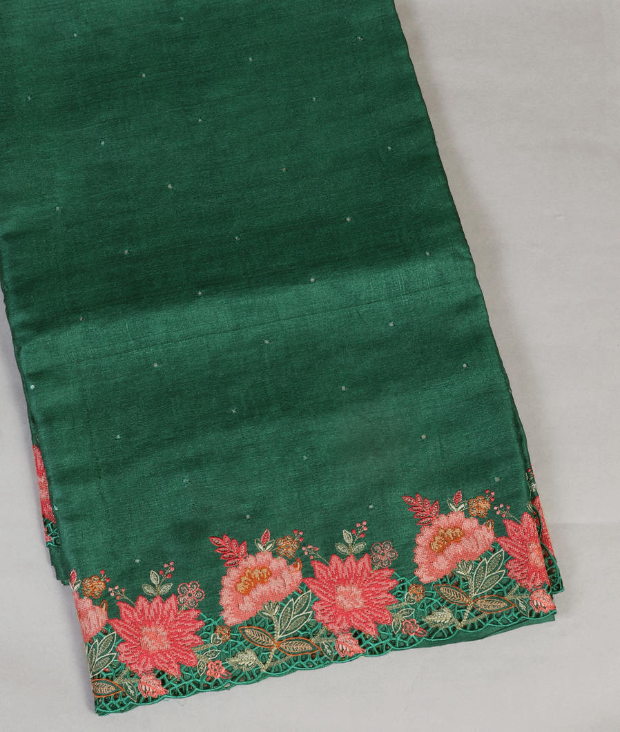 Green Tussar Cutwork Saree T431667-image