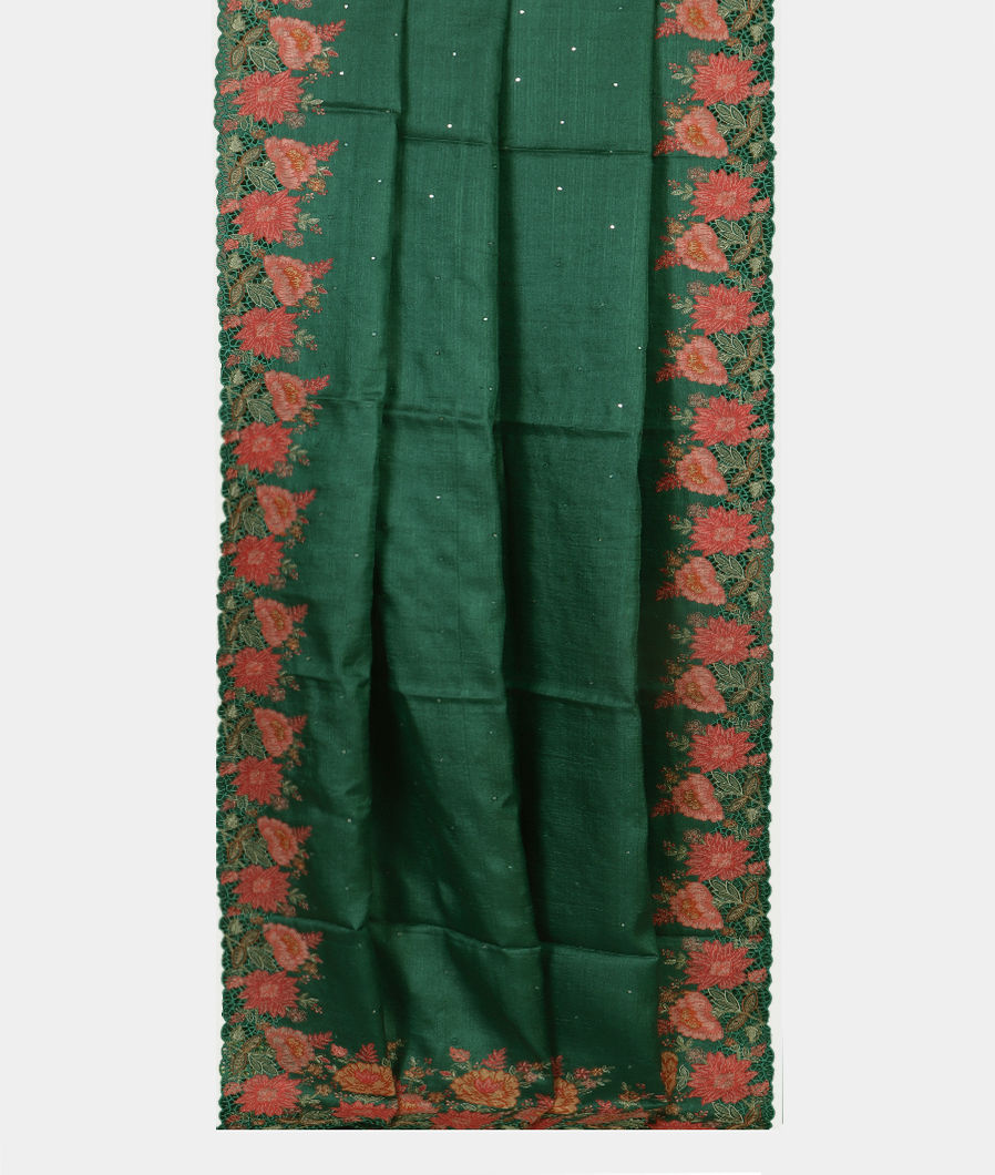 Green Tussar Cutwork Saree T4316672