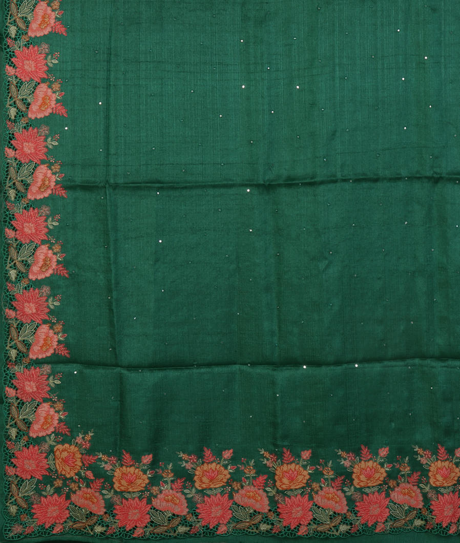 Green Tussar Cutwork Saree T4316674