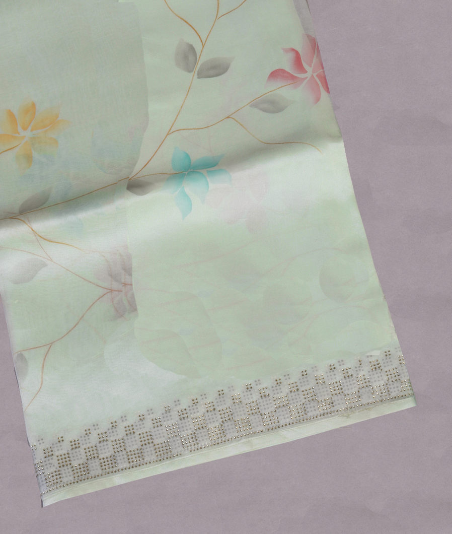 Light Green Kora Organza Printed Saree T369635-image