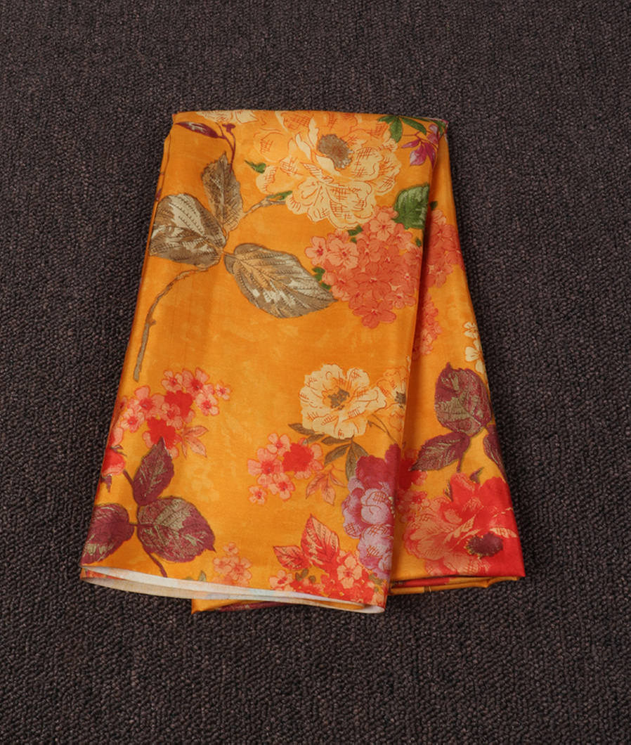 Yellow Hand Printed Kanjivaram Silk Blouse T421456-image