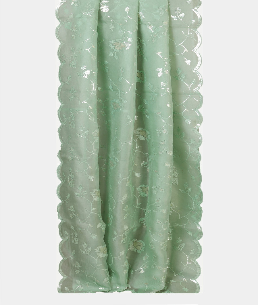 Green Kora Organza Embroidery Saree T4327122