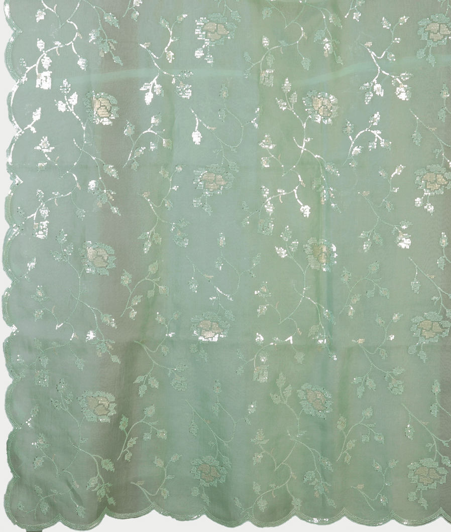 Green Kora Organza Embroidery Saree T4327124