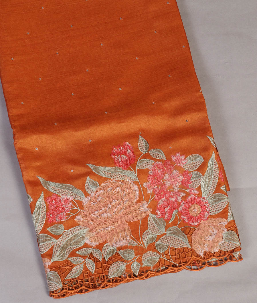 Rust Tussar Cutwork Saree T431673-image