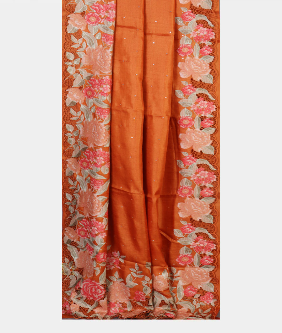 Rust Tussar Cutwork Saree T4316732