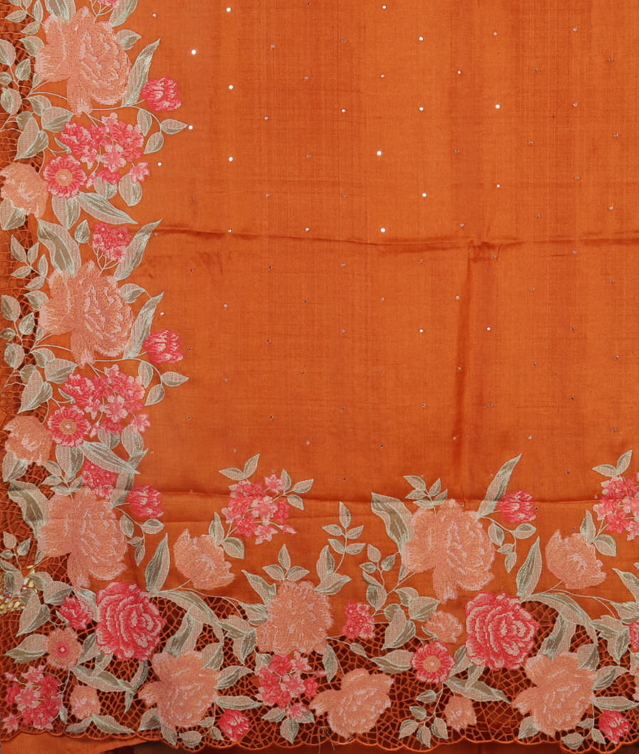 Rust Tussar Cutwork Saree T4316734