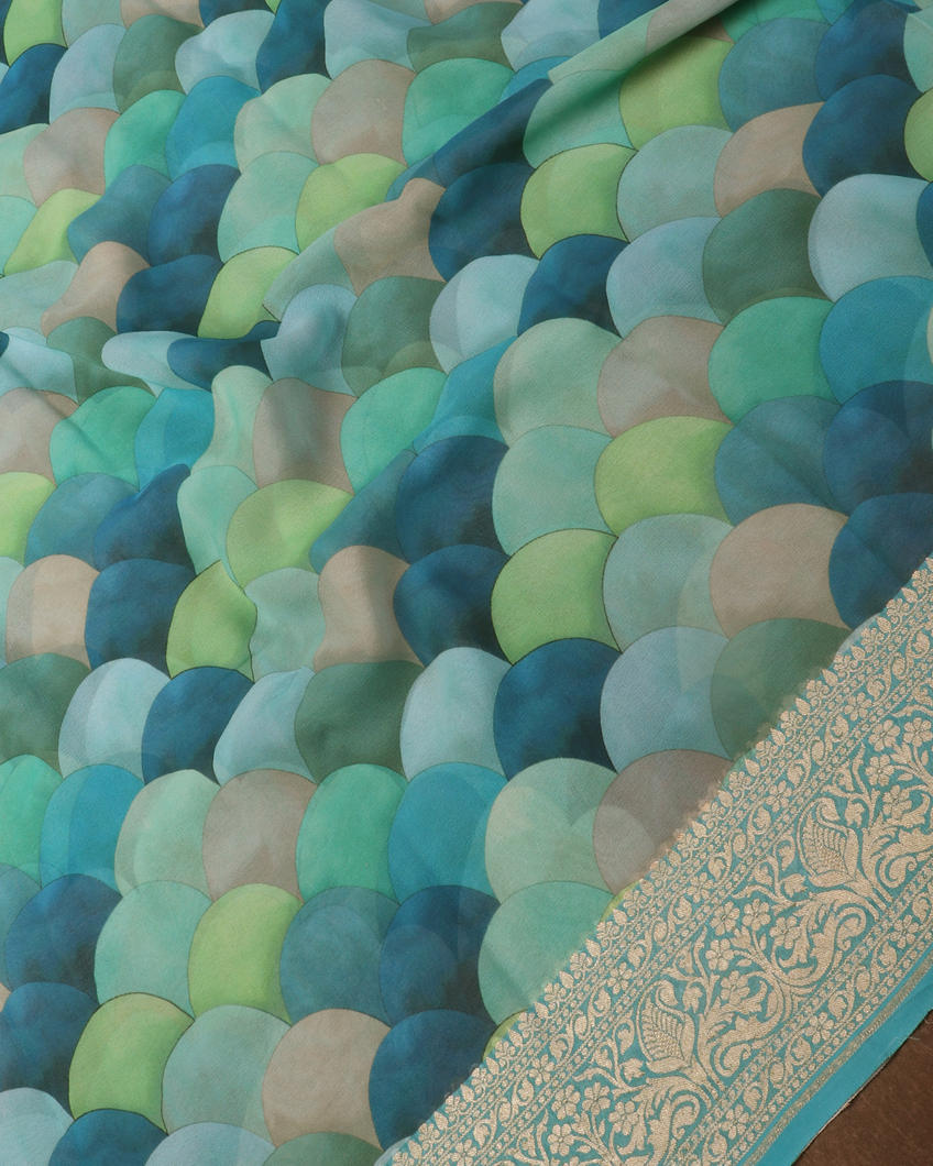 Blue Banaras Georgette Silk Saree T4400584