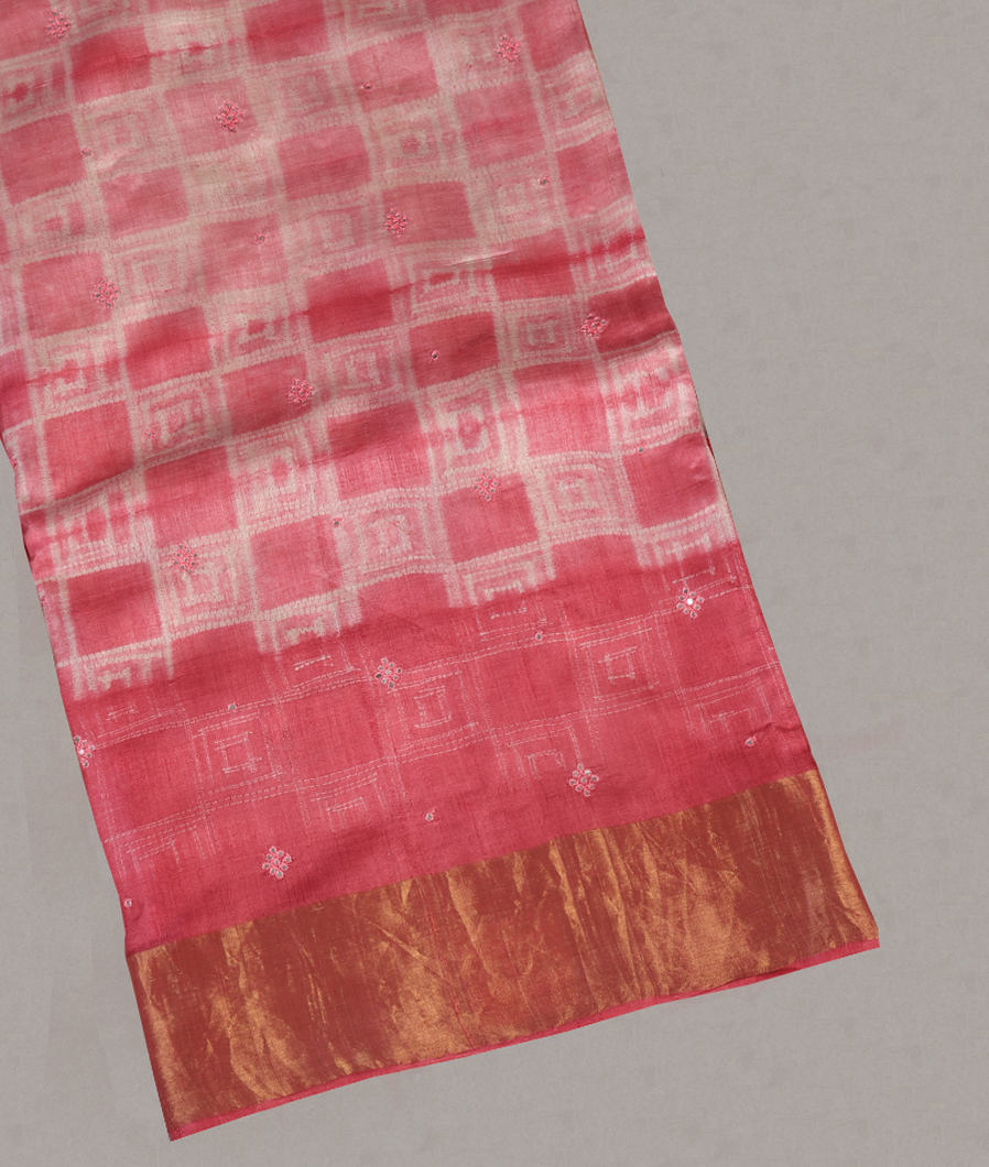 Pink Tussar Embroidery Saree T426018-image