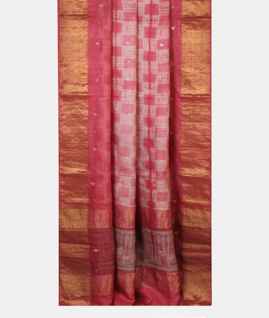 Pink Tussar Embroidery Saree T4260182