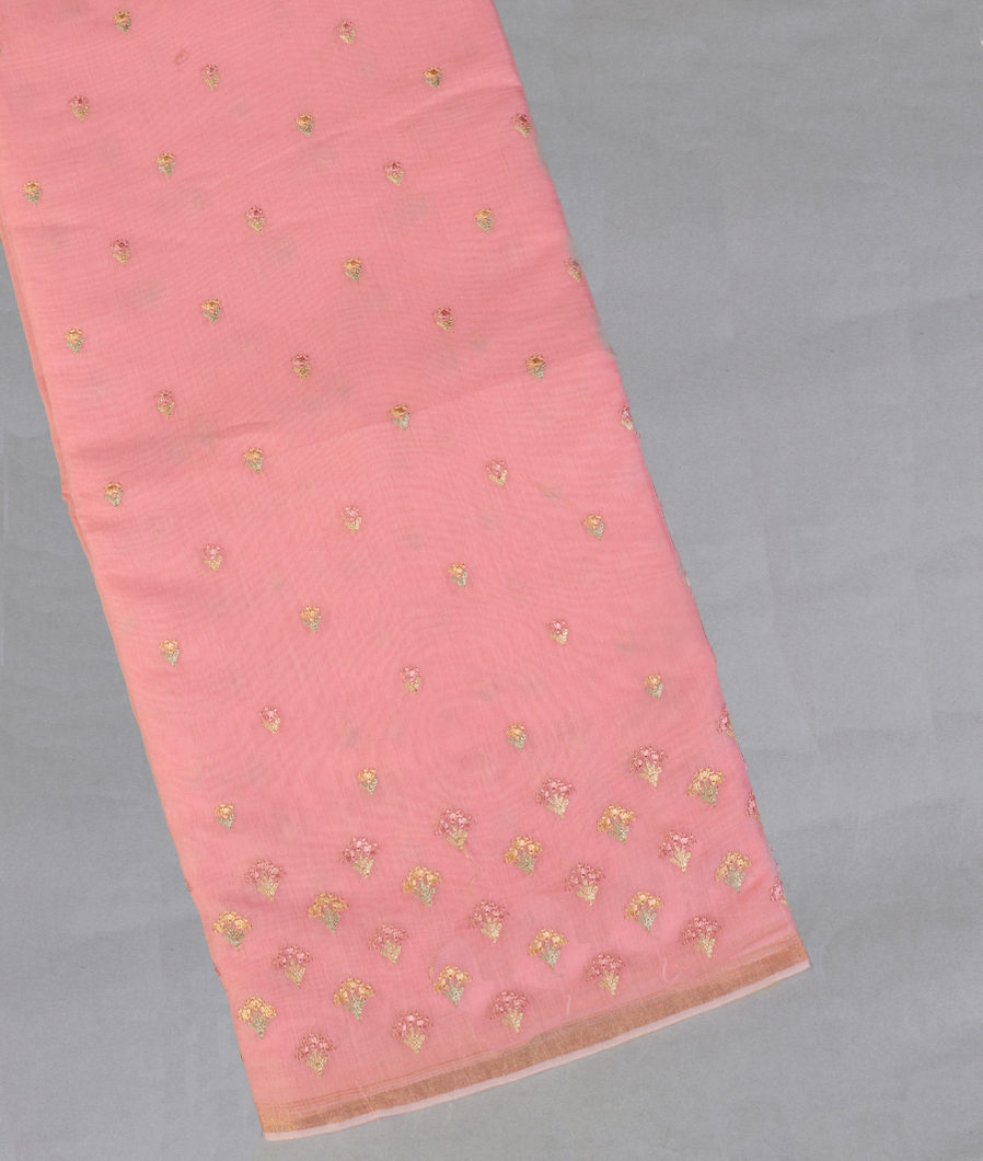 Pink Chanderi Cotton Embroidery Saree T436588-image