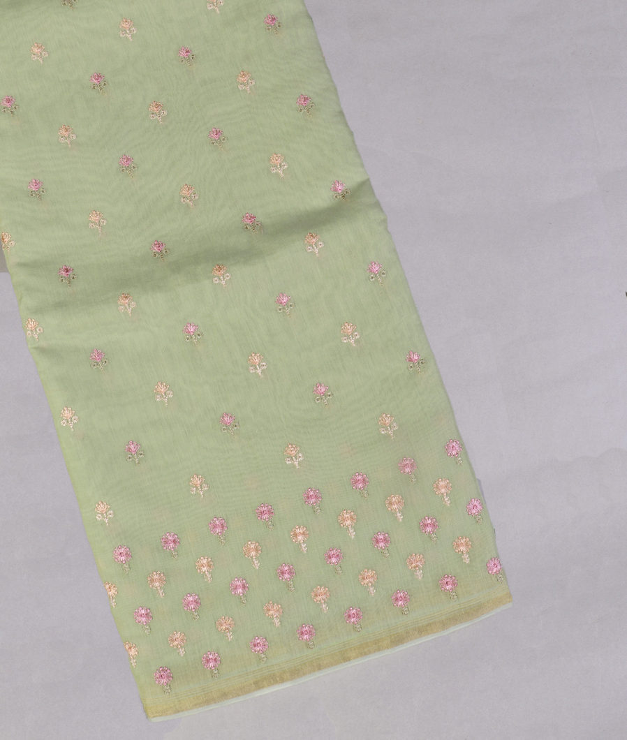 Green Chanderi Cotton Embroidery Saree T436628-image