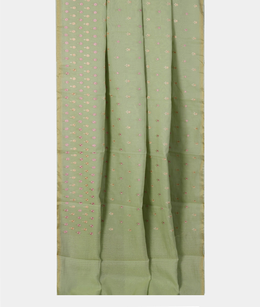 Green Chanderi Cotton Embroidery Saree T4366282