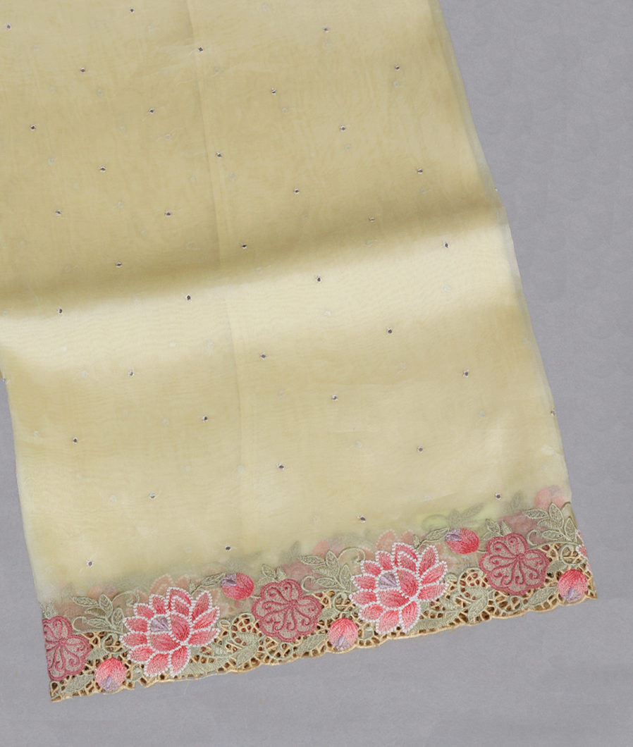 Yellow Kora Organza Embroidery Saree T381149-image