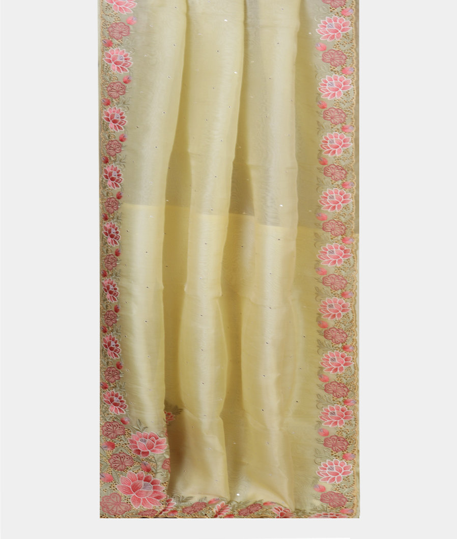 Yellow Kora Organza Embroidery Saree T3811492