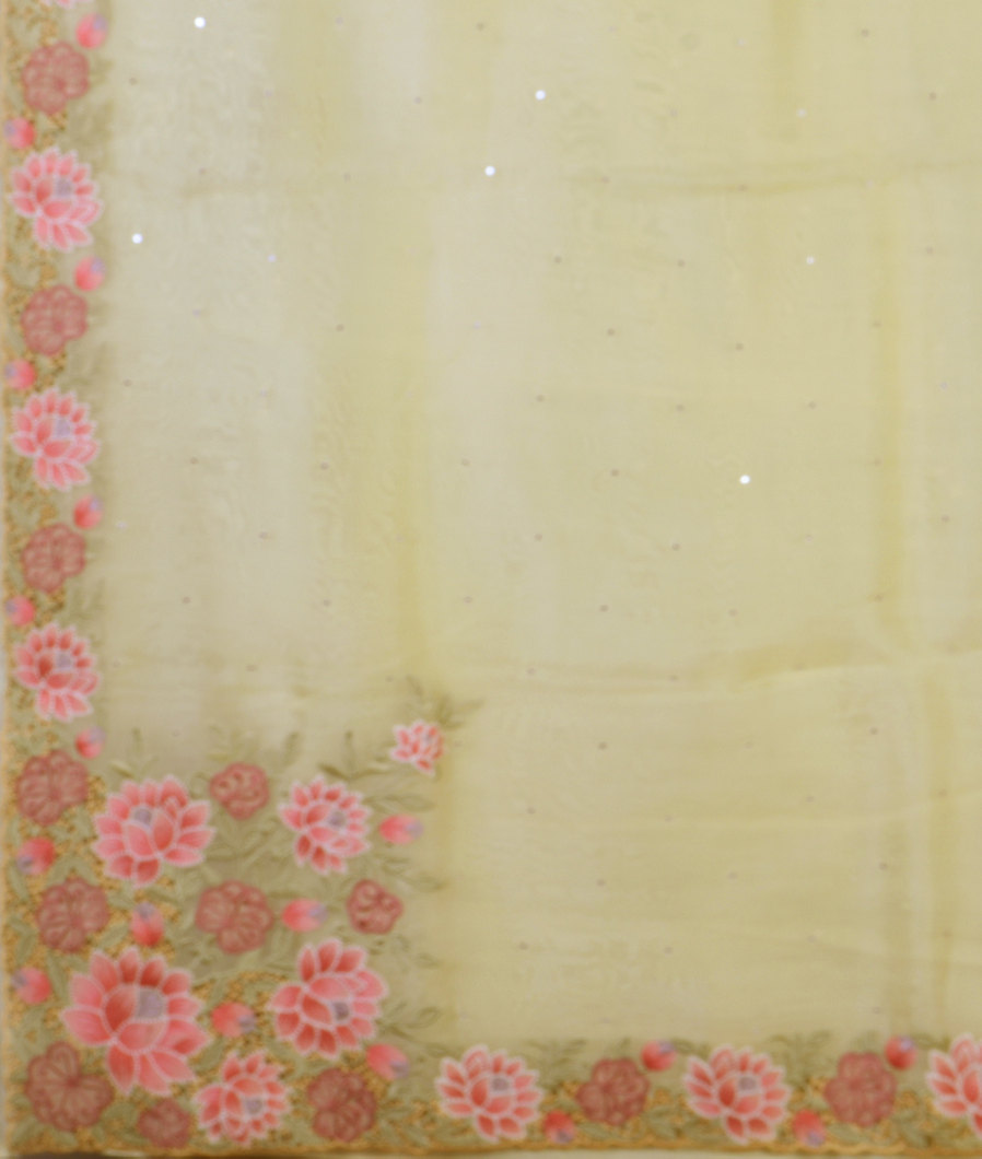 Yellow Kora Organza Embroidery Saree T3811494