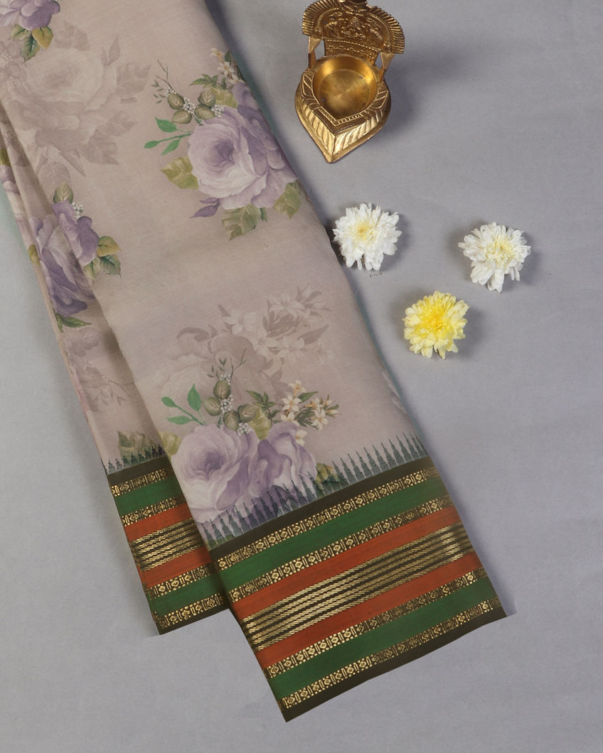 Grey Printed Kanjivaram Silk Saree T412283-image