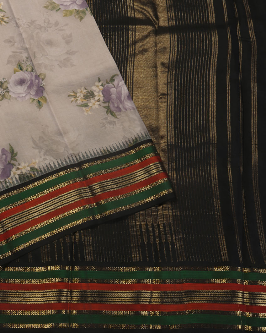 Grey Printed Kanjivaram Silk Saree T4122832