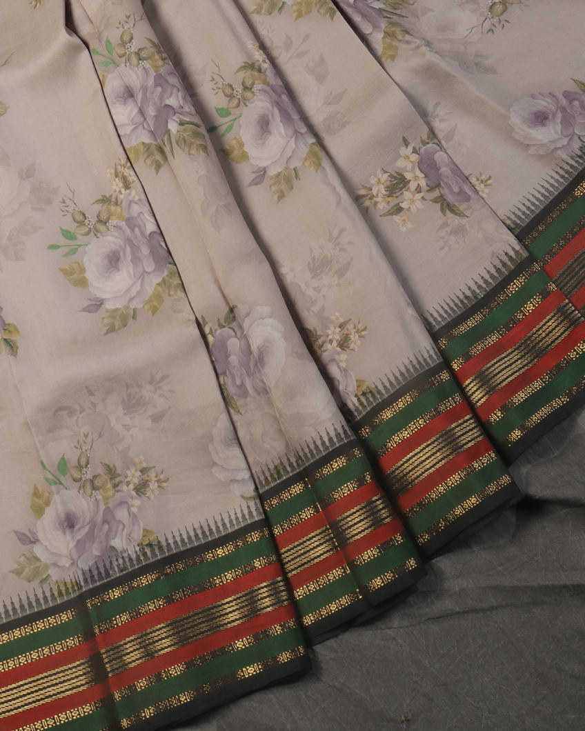 Grey Printed Kanjivaram Silk Saree T4122834